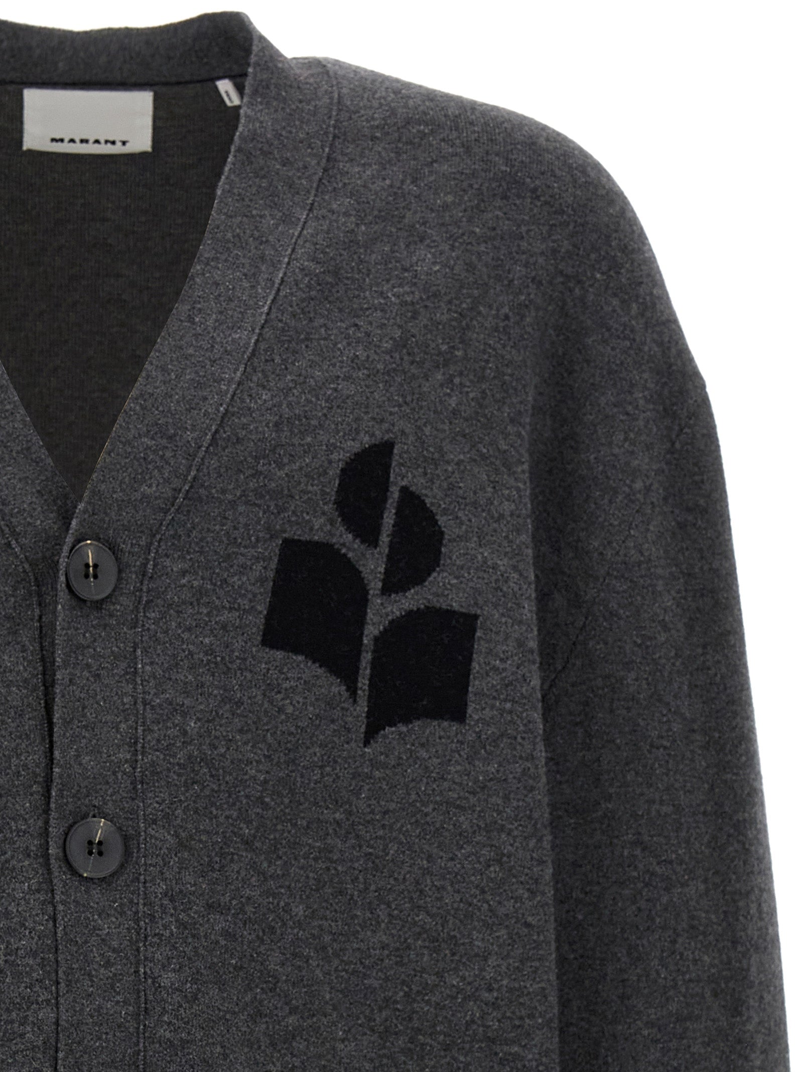 Cardigan by Isabel Marant for men in wool cotton gray & jacquard presents a textural silhouette, artfully finished with a textural and for a sophisticated, textural look.