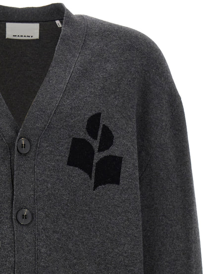 Cardigan by Isabel Marant for men in wool cotton gray & jacquard presents a textural silhouette, artfully finished with a textural and for a sophisticated, textural look.