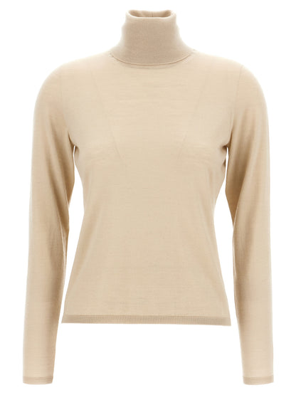 Cardigan by Max Mara for women in plush cashmere beige presents a textural silhouette, artfully finished with a textural high-neck neckline and long-sleeve for a sophisticated, textural look.