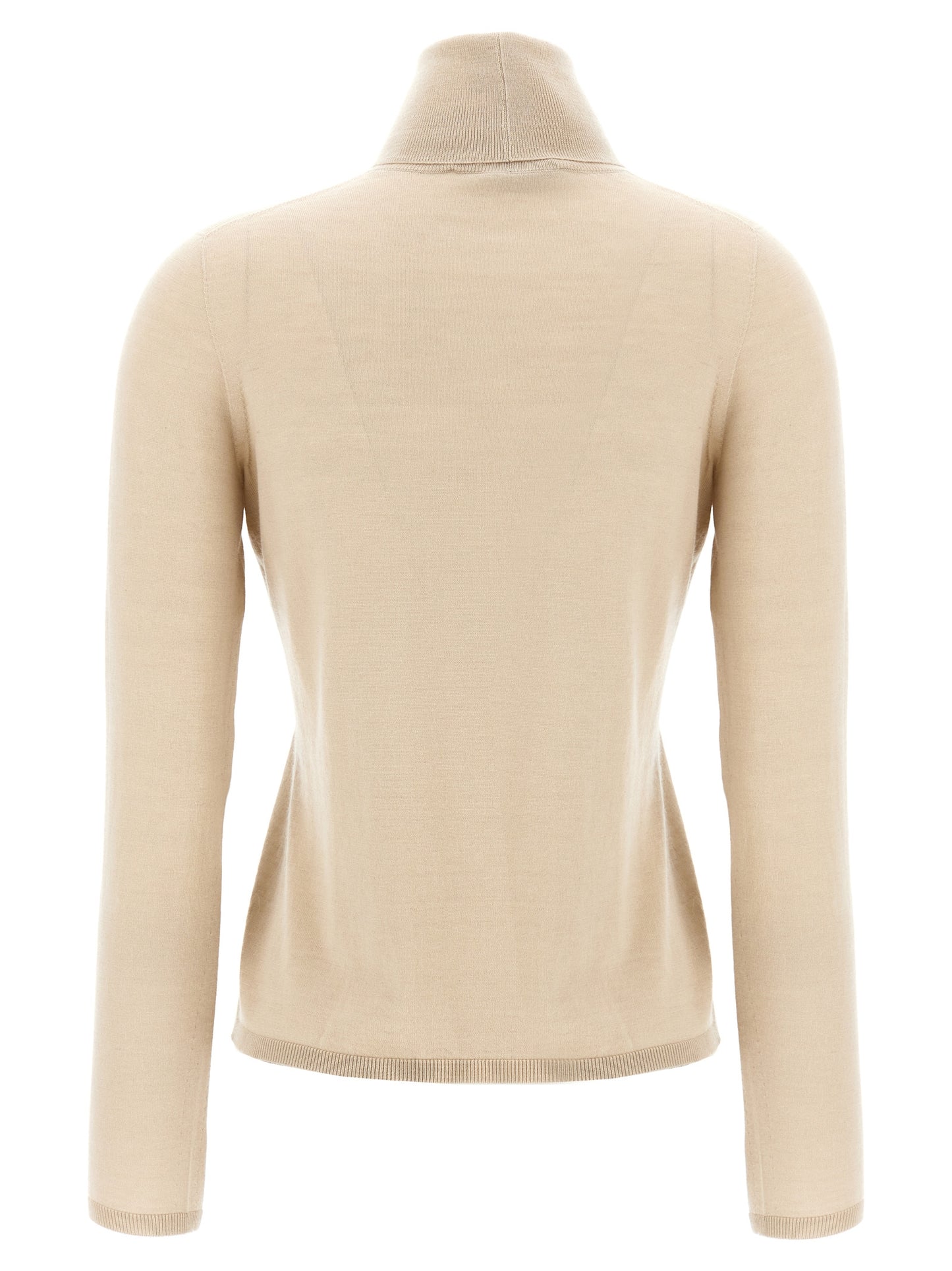 Cardigan by Max Mara for women in plush cashmere beige features a nuanced silhouette with a refined high-neck neckline and nuanced detailing for a sophisticated look.