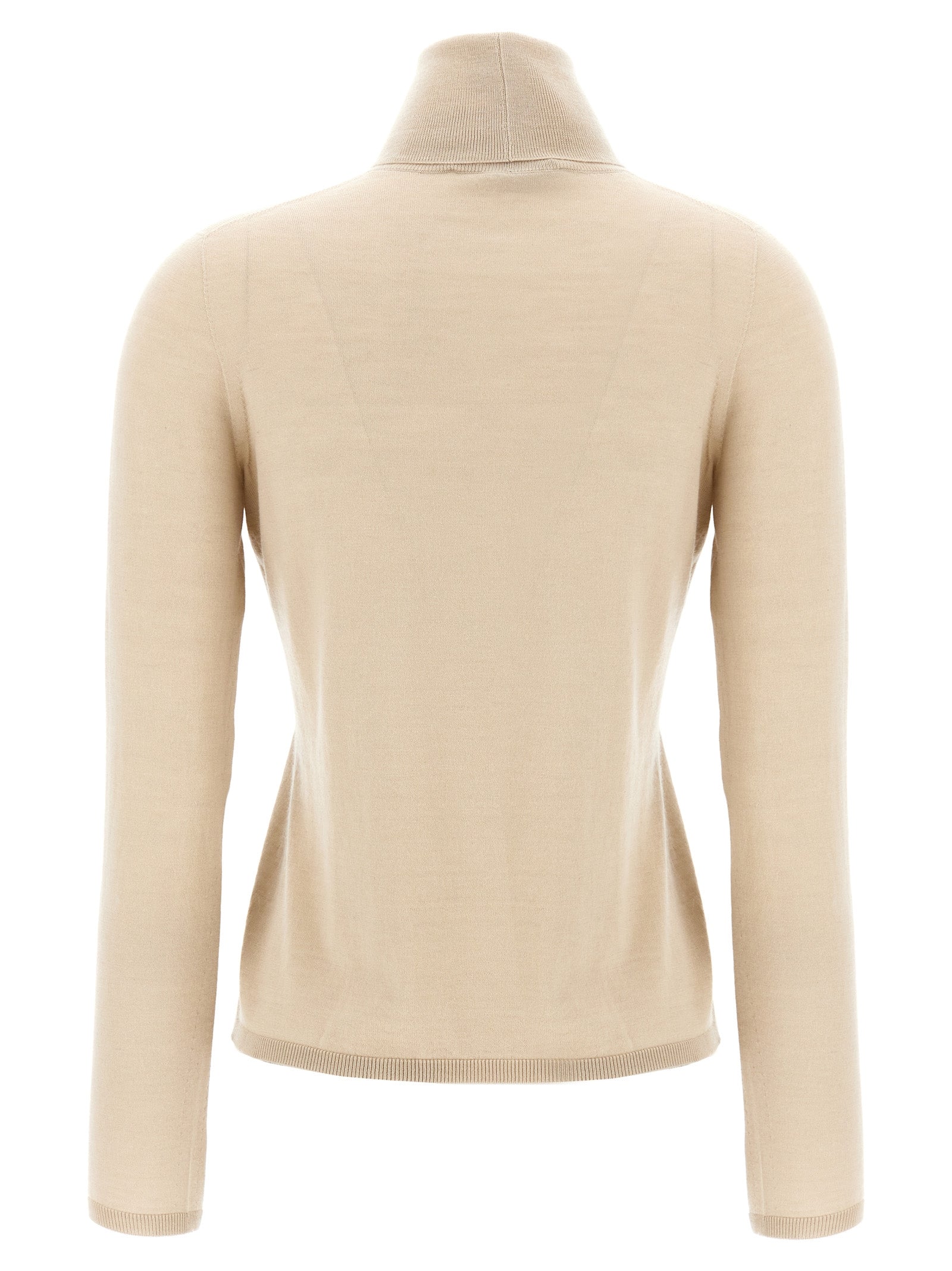 Cardigan by Max Mara for women in plush cashmere beige features a nuanced silhouette with a refined high-neck neckline and nuanced detailing for a sophisticated look.
