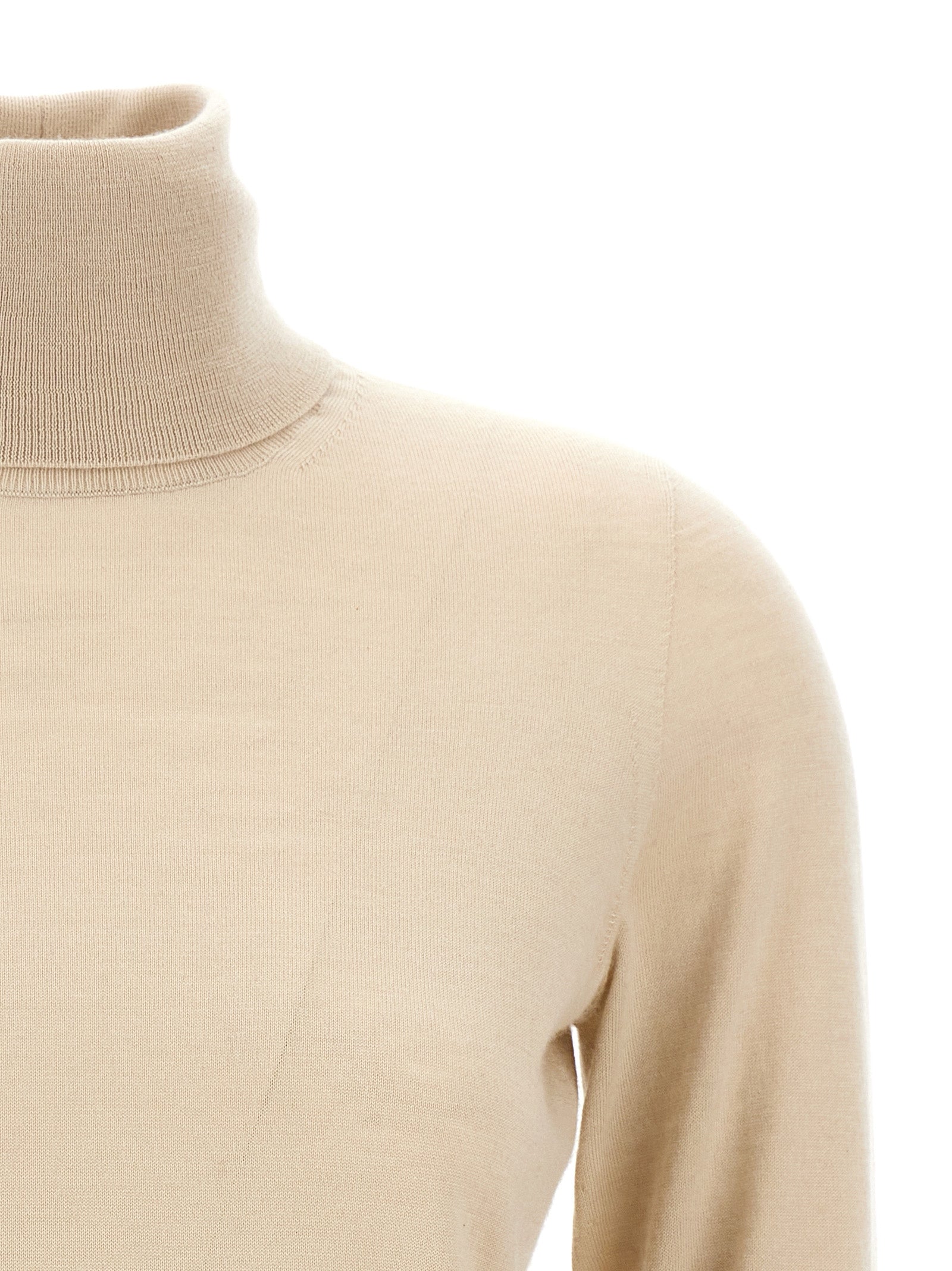 Cardigan by Max Mara for women in plush cashmere beige showcases a captivating silhouette, artfully detailed with a captivating and high-neck neckline for a truly sophisticated captivating look.