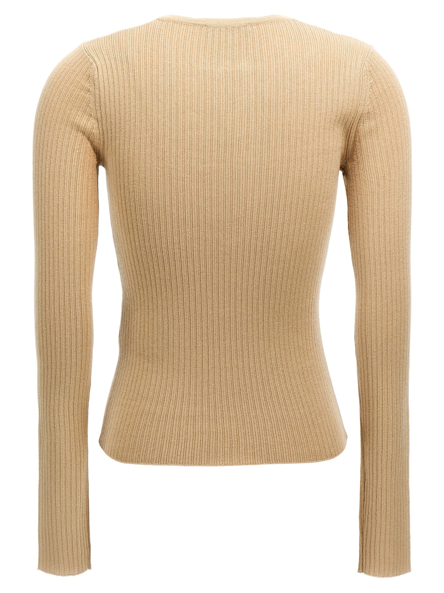 Cardigan by Max Mara for women in cashmere silk beige features a nuanced silhouette with a refined v-neck neckline and nuanced detailing for a sophisticated look.