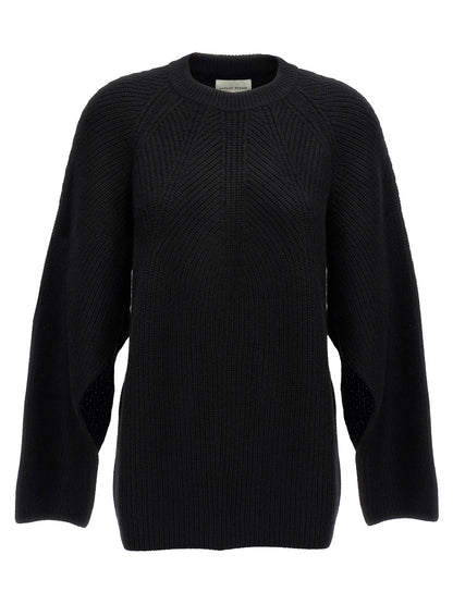 Cardigan by Loulou De Saison for women in cashmere black showcases a luxurious silhouette, meticulously detailed with a sophisticated crew neckline and long-sleeve for a refined finish.
