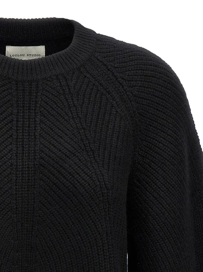 Cardigan by Loulou De Saison for women in cashmere black features an crisp silhouette, showcasing a sophisticated crew neckline and detail for a truly crisp finish.