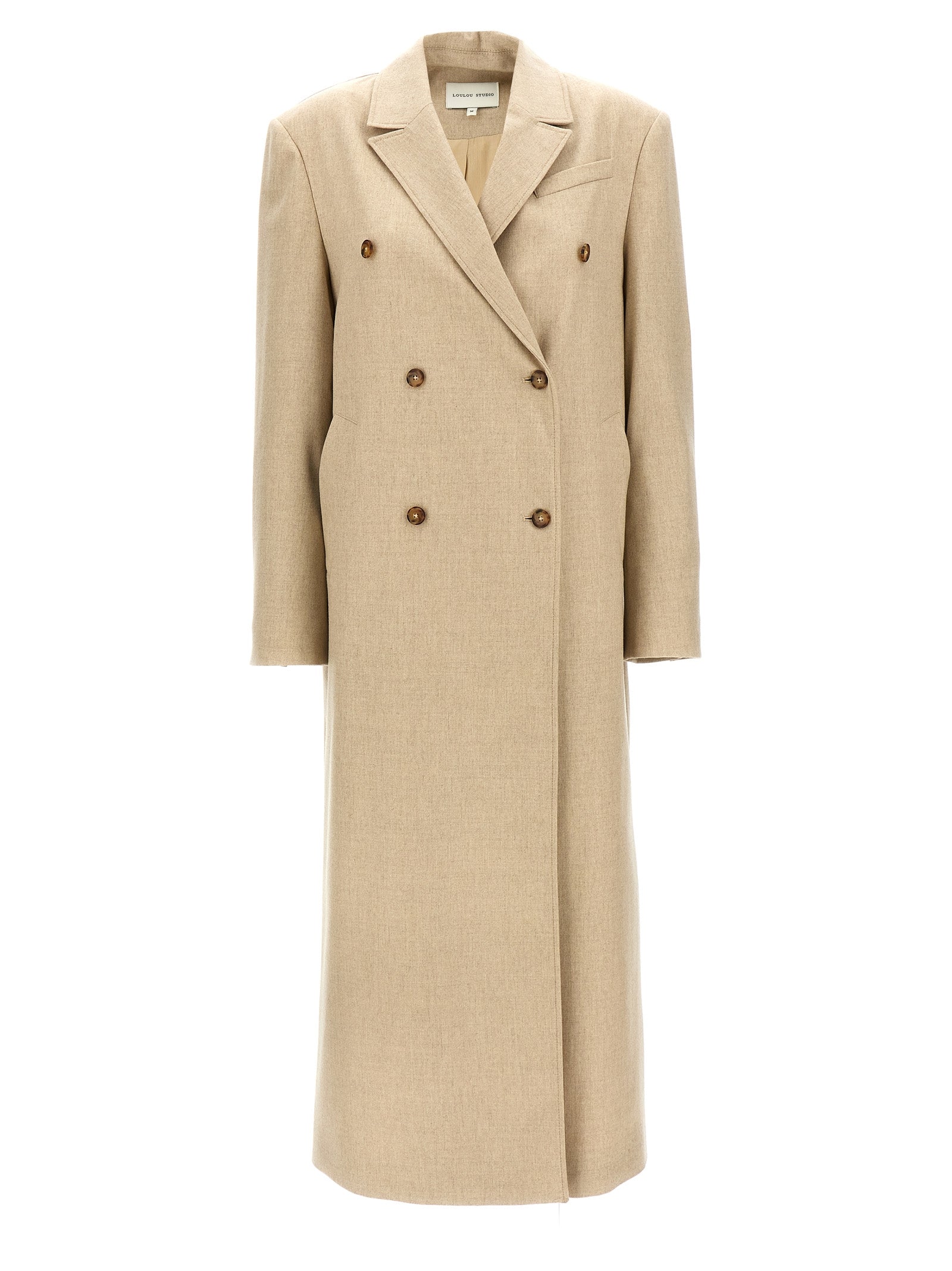 Overcoat by Loulou De Saison for women in cashmere virgin wool beige presents a luxurious silhouette, showcasing a luxurious and sophisticated pockets for a premium, luxurious look.