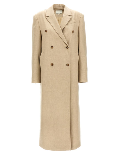 Overcoat by Loulou De Saison for women in cashmere virgin wool beige presents a luxurious silhouette, showcasing a luxurious and sophisticated pockets for a premium, luxurious look.