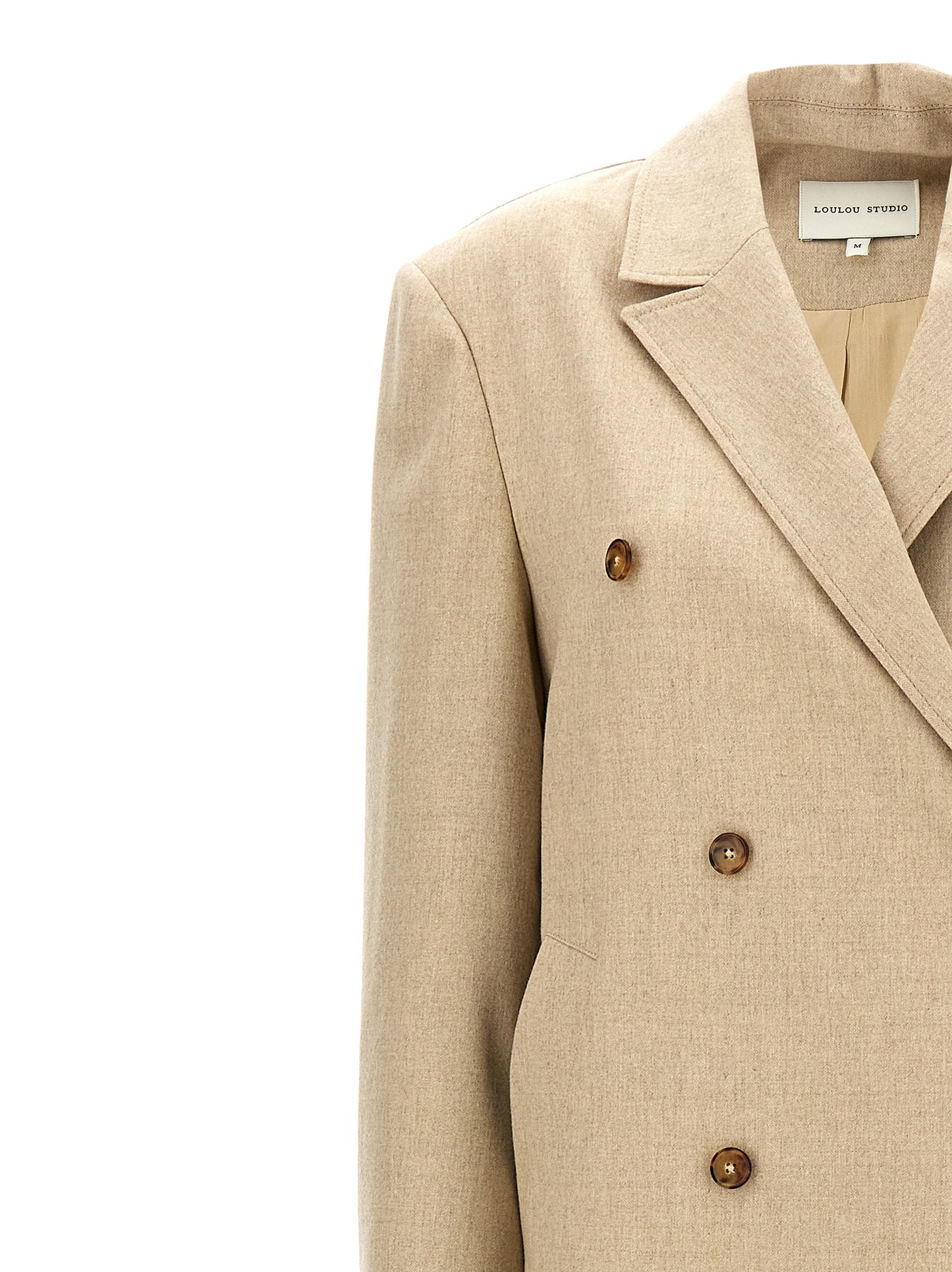 Overcoat by Loulou De Saison for women in cashmere virgin wool beige features a contemporary silhouette showcasing a contemporary and refined pockets for a sophisticated finish.