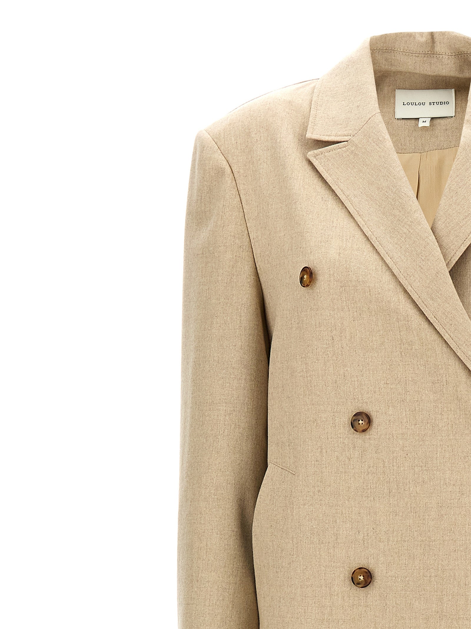 Overcoat by Loulou De Saison for women in cashmere virgin wool beige features a contemporary silhouette showcasing a contemporary and refined pockets for a sophisticated finish.