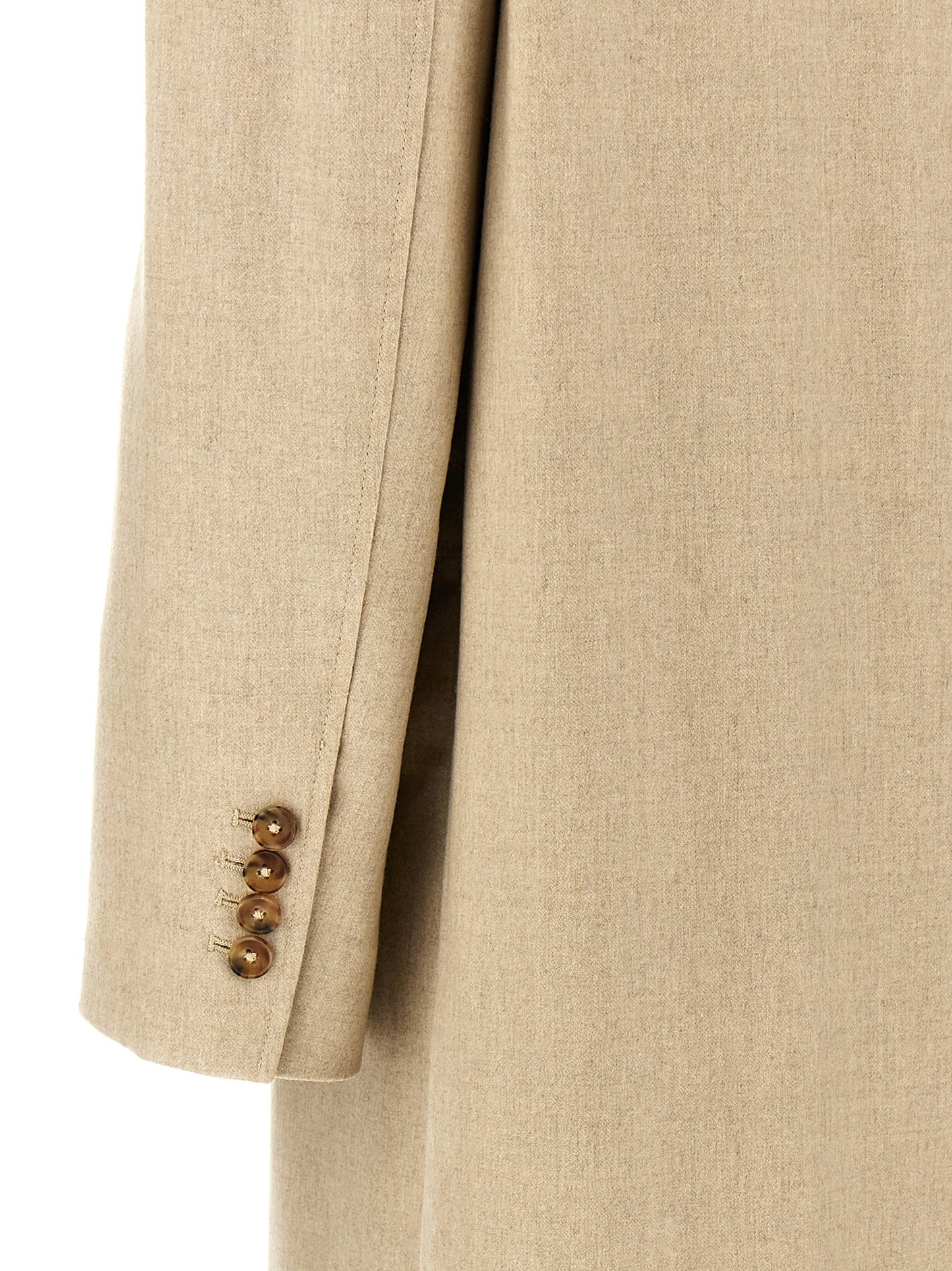 Overcoat by Loulou De Saison for women in cashmere virgin wool beige showcases a architectural silhouette, artfully detailed with a distinctive and functional pockets for a architectural finish.