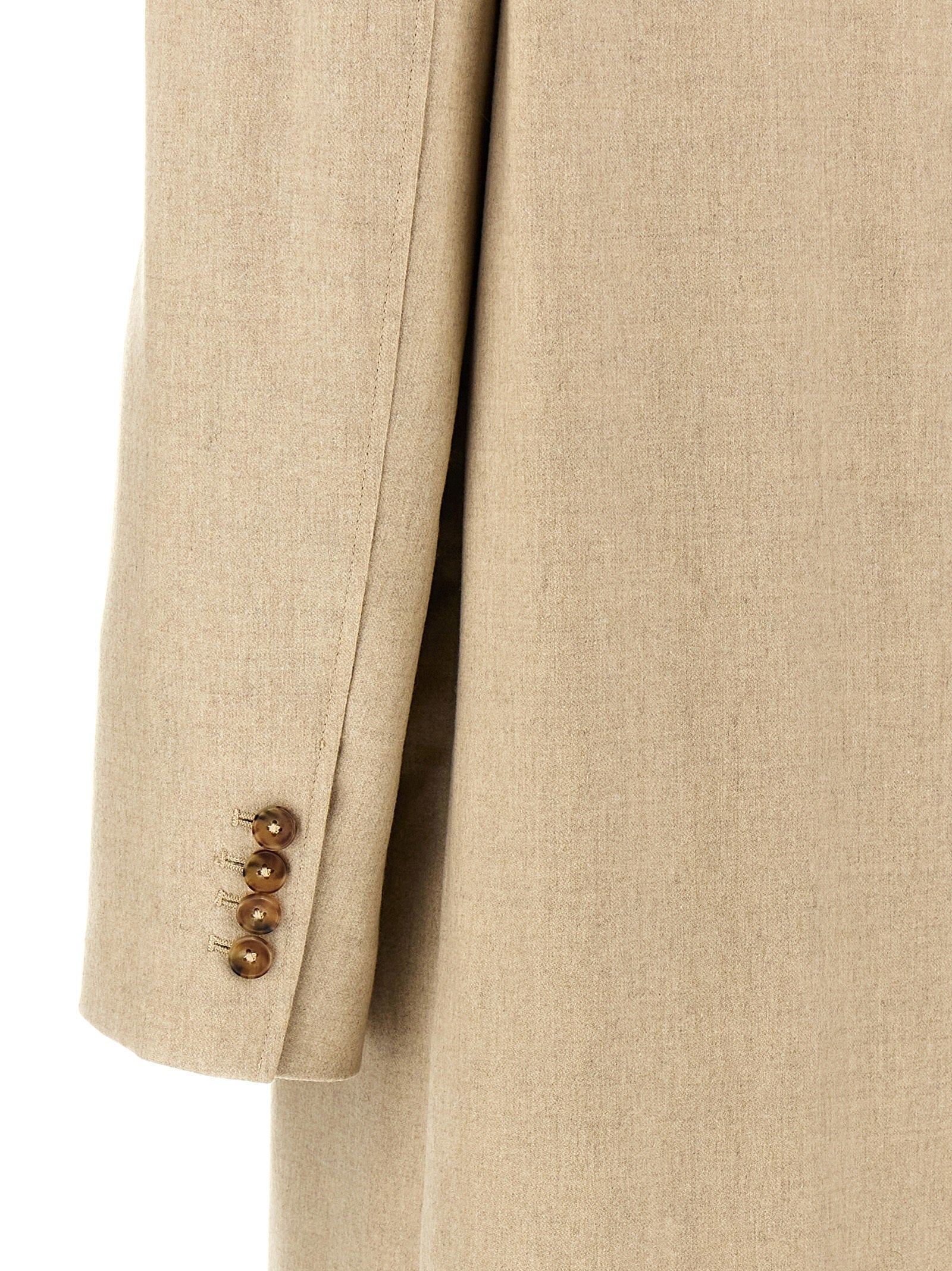 Overcoat by Loulou De Saison for women in cashmere virgin wool beige showcases a architectural silhouette, artfully detailed with a distinctive and functional pockets for a architectural finish.