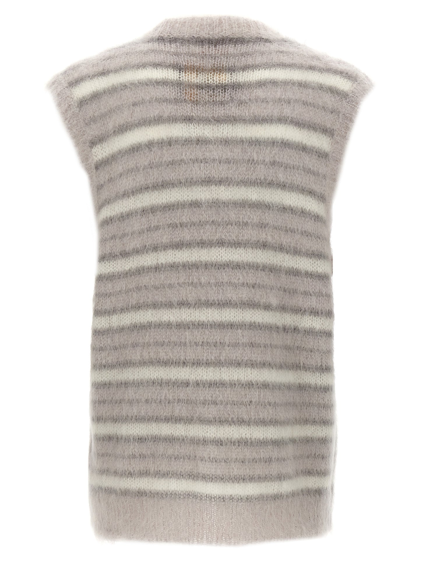Sweatshirt by Marni for men in plush polyamide & mohair gray & striped features an magnificent silhouette, showcasing a sophisticated v-neck neckline and detail for a truly magnificent finish.