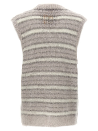 Sweatshirt by Marni for men in plush polyamide & mohair gray & striped features an magnificent silhouette, showcasing a sophisticated v-neck neckline and detail for a truly magnificent finish.