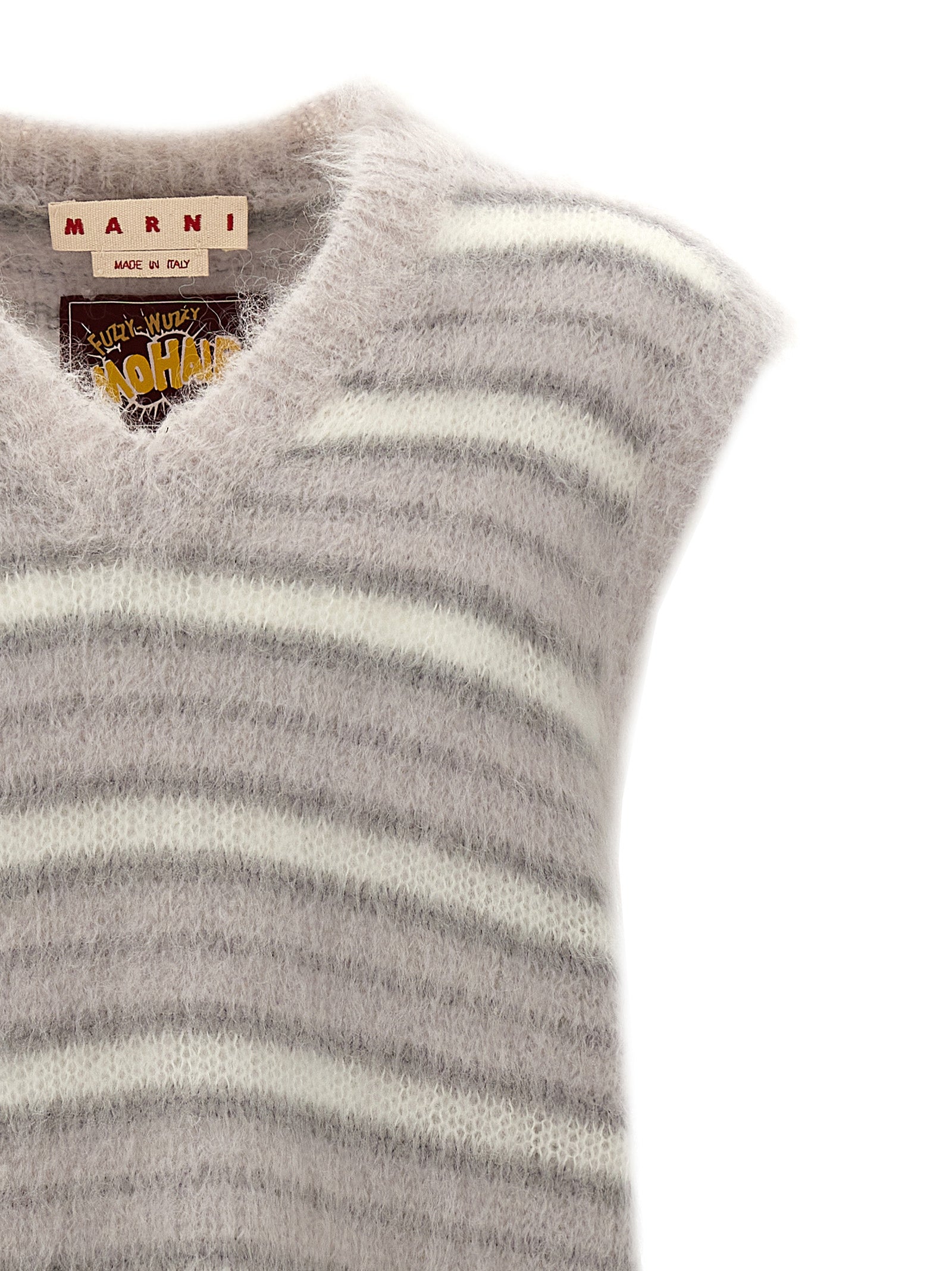 Sweatshirt by Marni for men in plush polyamide & mohair gray & striped features an provocated silhouette, detailed with a provocated and a refined for a sophisticated aesthetic.