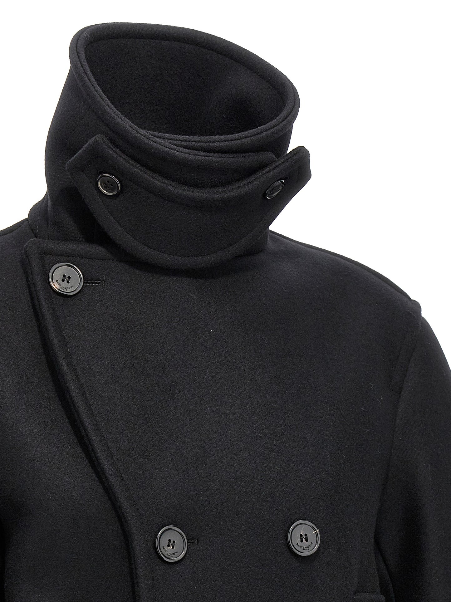 Vest by Saint Laurent for women in virgin wool black showcases a utilitarian silhouette, artfully incorporating insulated and a utilitarian for a truly utilitarian finish.