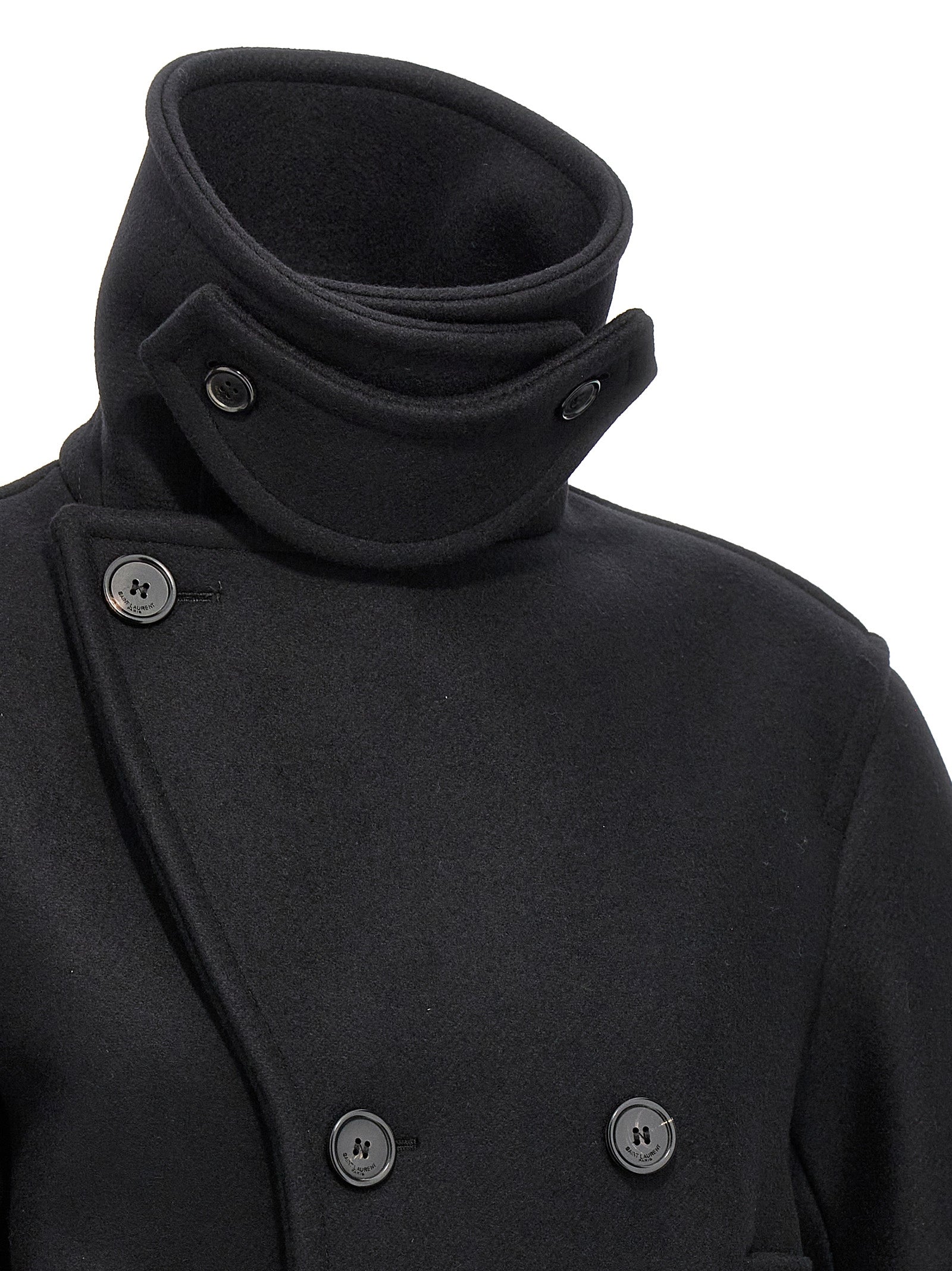 Vest by Saint Laurent for women in virgin wool black showcases a utilitarian silhouette, artfully incorporating insulated and a utilitarian for a truly utilitarian finish.
