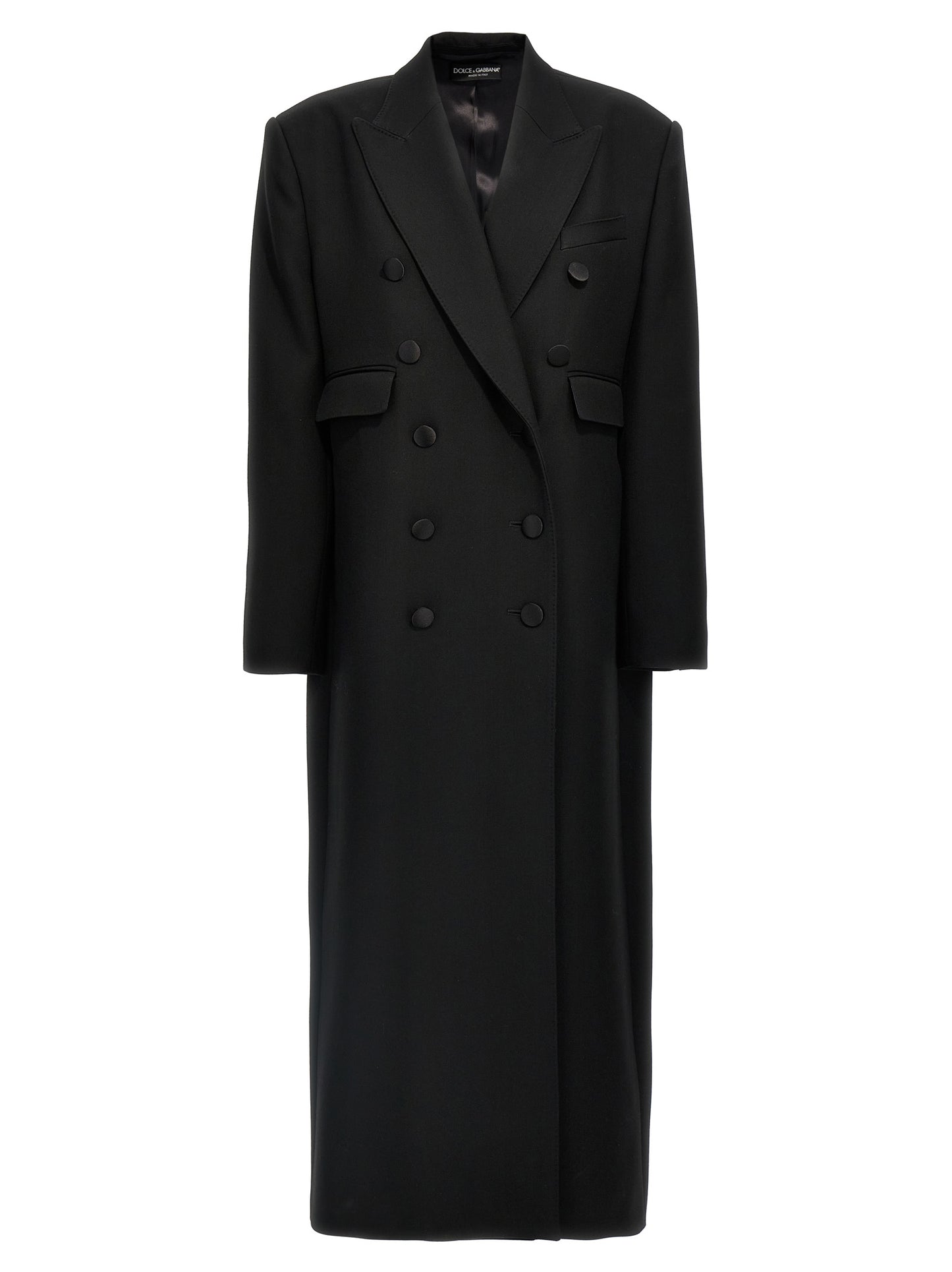 Overcoat by Dolce & Gabbana for women in virgin wool black presents a luxurious silhouette, showcasing a luxurious and sophisticated for a premium, luxurious look.