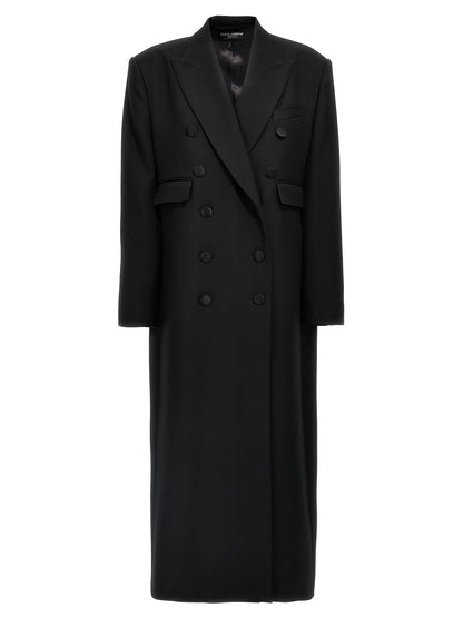 Overcoat by Dolce & Gabbana for women in virgin wool black presents a luxurious silhouette, showcasing a luxurious and sophisticated for a premium, luxurious look.