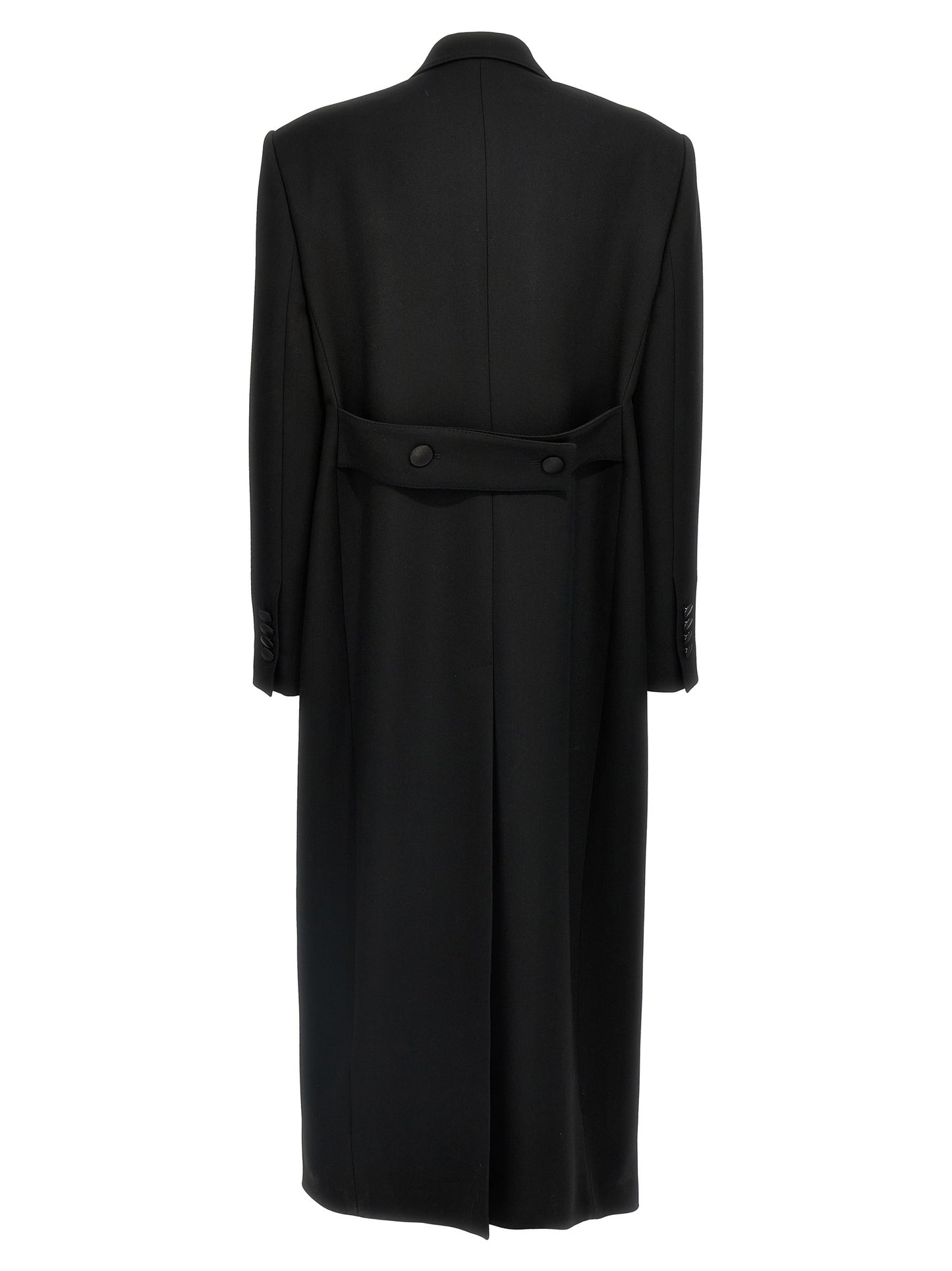 Overcoat by Dolce & Gabbana for women in virgin wool black showcases a architectural silhouette, artfully detailed with a distinctive and functional for a architectural finish.