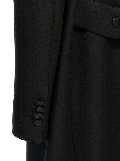Overcoat by Dolce & Gabbana for women in virgin wool black features an satoral silhouette, showcasing a sophisticated and satoral for a premium, timeless look.