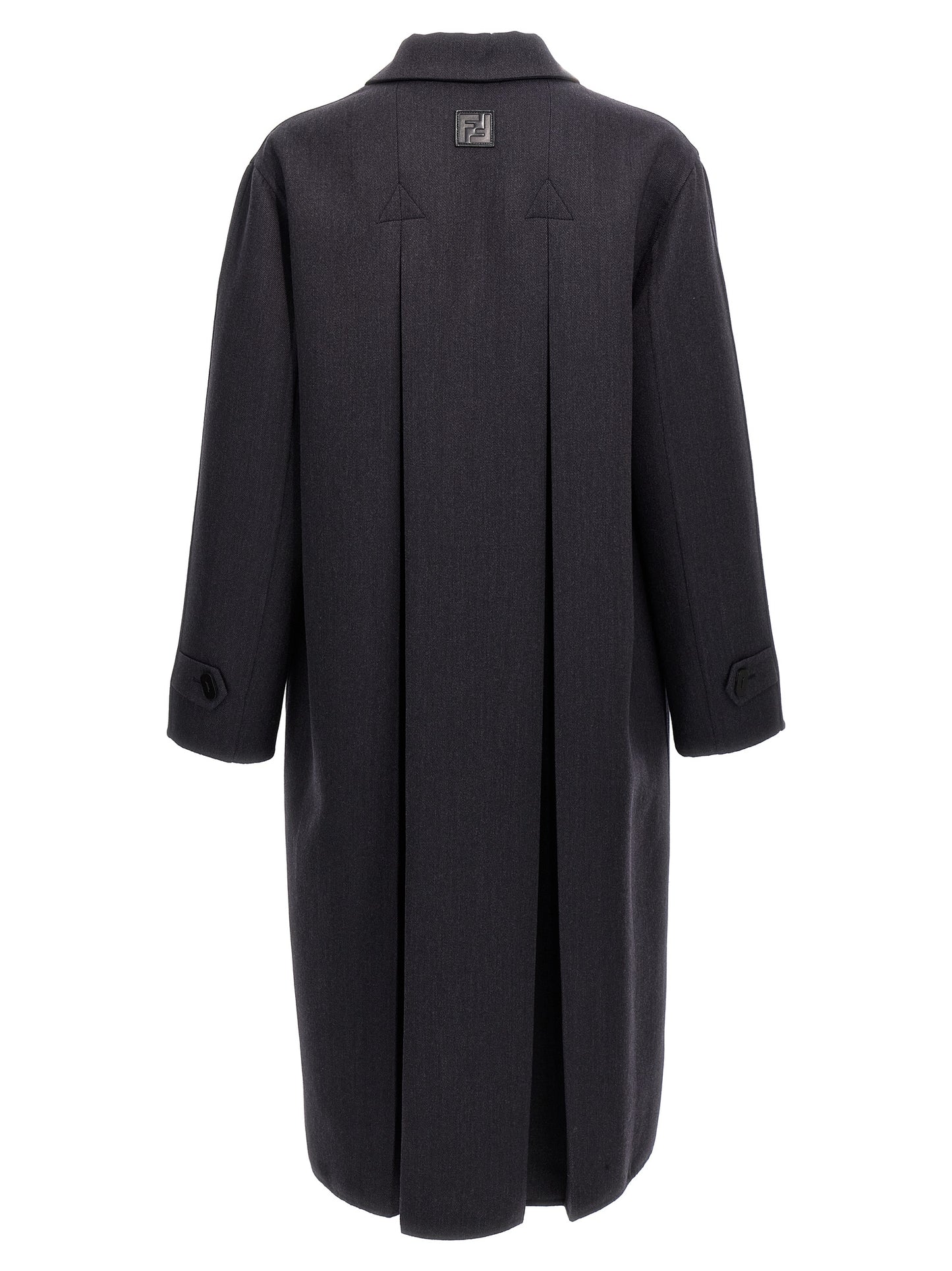 Overcoat by Fendi for men in virgin wool & silk blue & print features a contemporary silhouette showcasing a contemporary and refined pockets for a sophisticated finish.