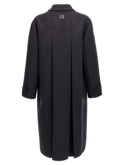 Overcoat by Fendi for men in virgin wool & silk blue & print features a contemporary silhouette showcasing a contemporary and refined pockets for a sophisticated finish.