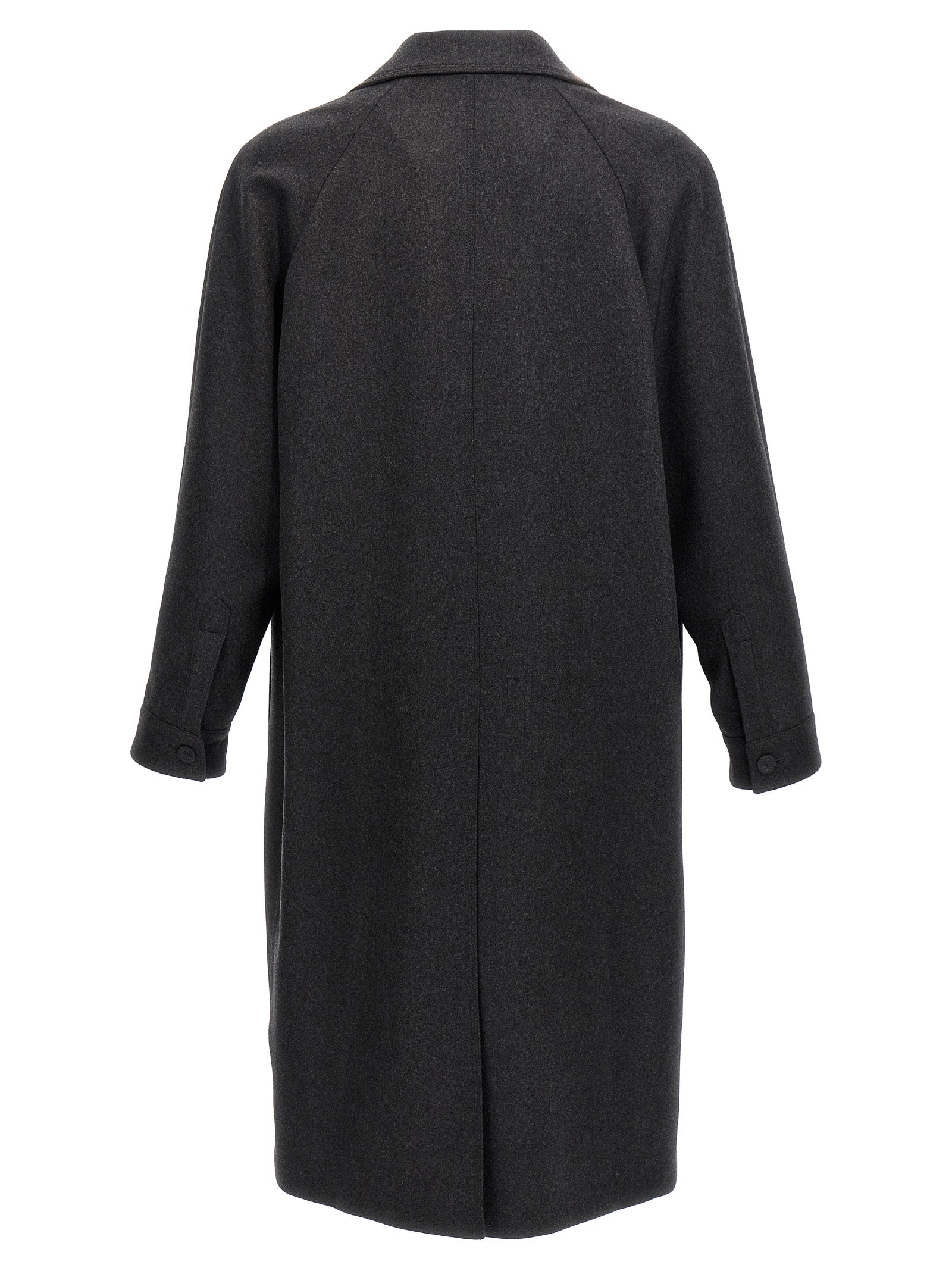 Overcoat by Fendi for men in cashmere gray showcases a enveloping silhouette, detailed with distinctive pockets and a enveloping .