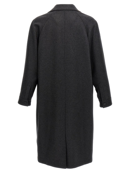Overcoat by Fendi for men in cashmere gray showcases a enveloping silhouette, detailed with distinctive pockets and a enveloping .