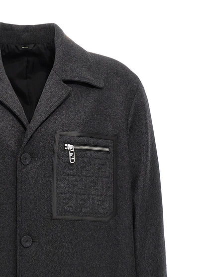 Overcoat by Fendi for men in cashmere gray features a cosy chic silhouette, artfully detailed with a sophisticated and premium pockets for a cosy chic finish.