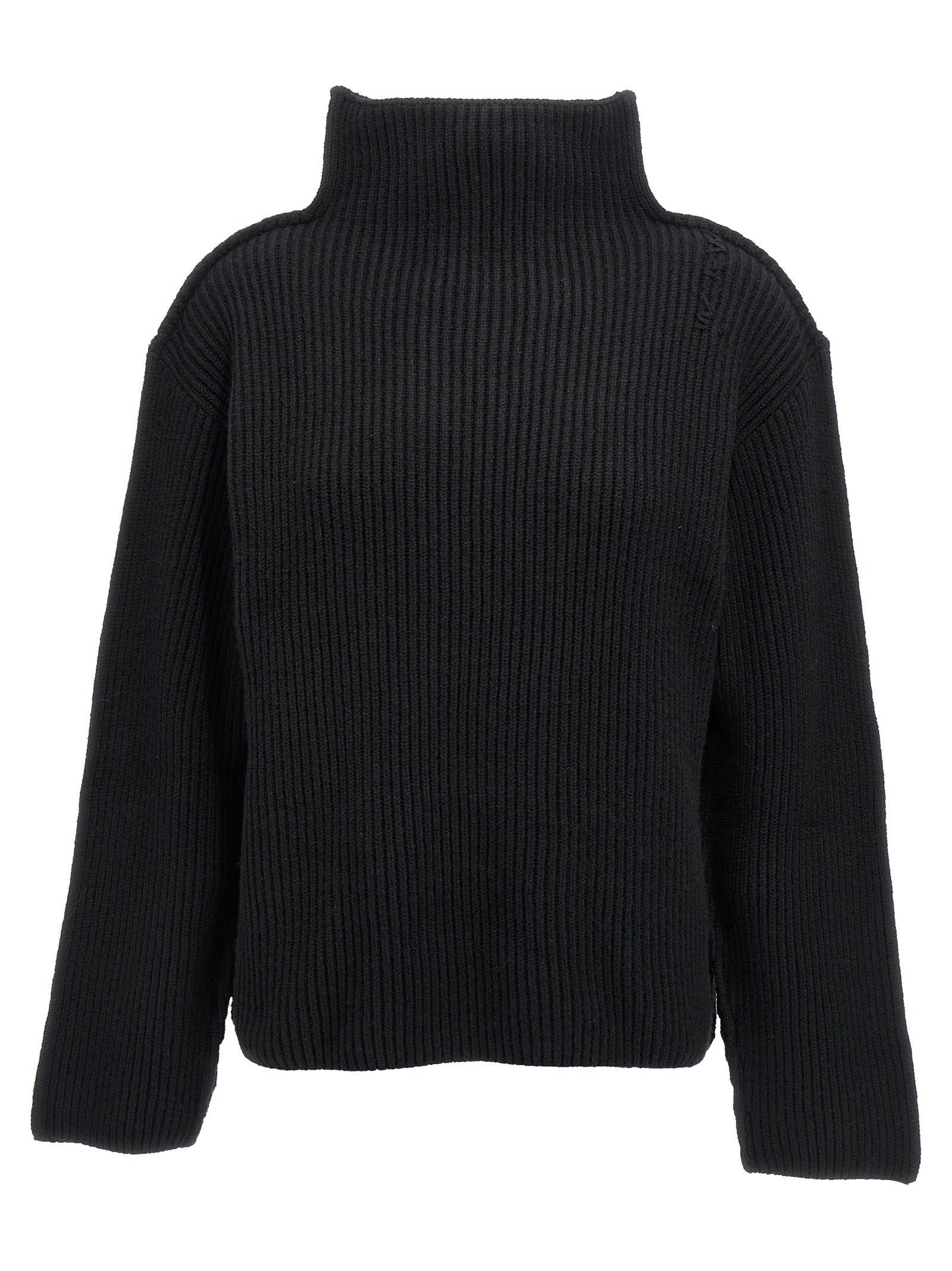 Cardigan by Marni for women in wool black features an crisp silhouette, showcasing a sophisticated high-neck neckline and long-sleeve detail for a truly crisp finish.