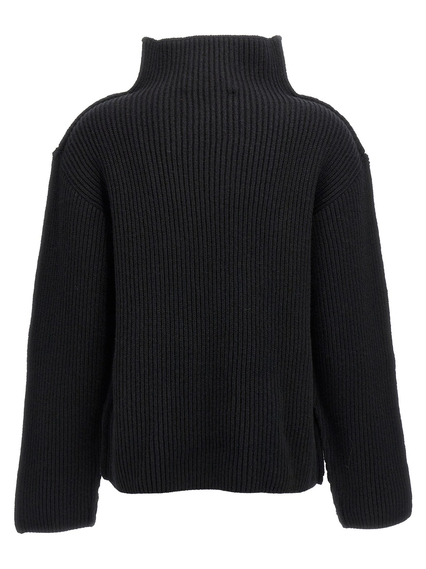 Cardigan by Marni for women in wool black presents a textural silhouette, artfully finished with a textural high-neck neckline and for a sophisticated, textural look.