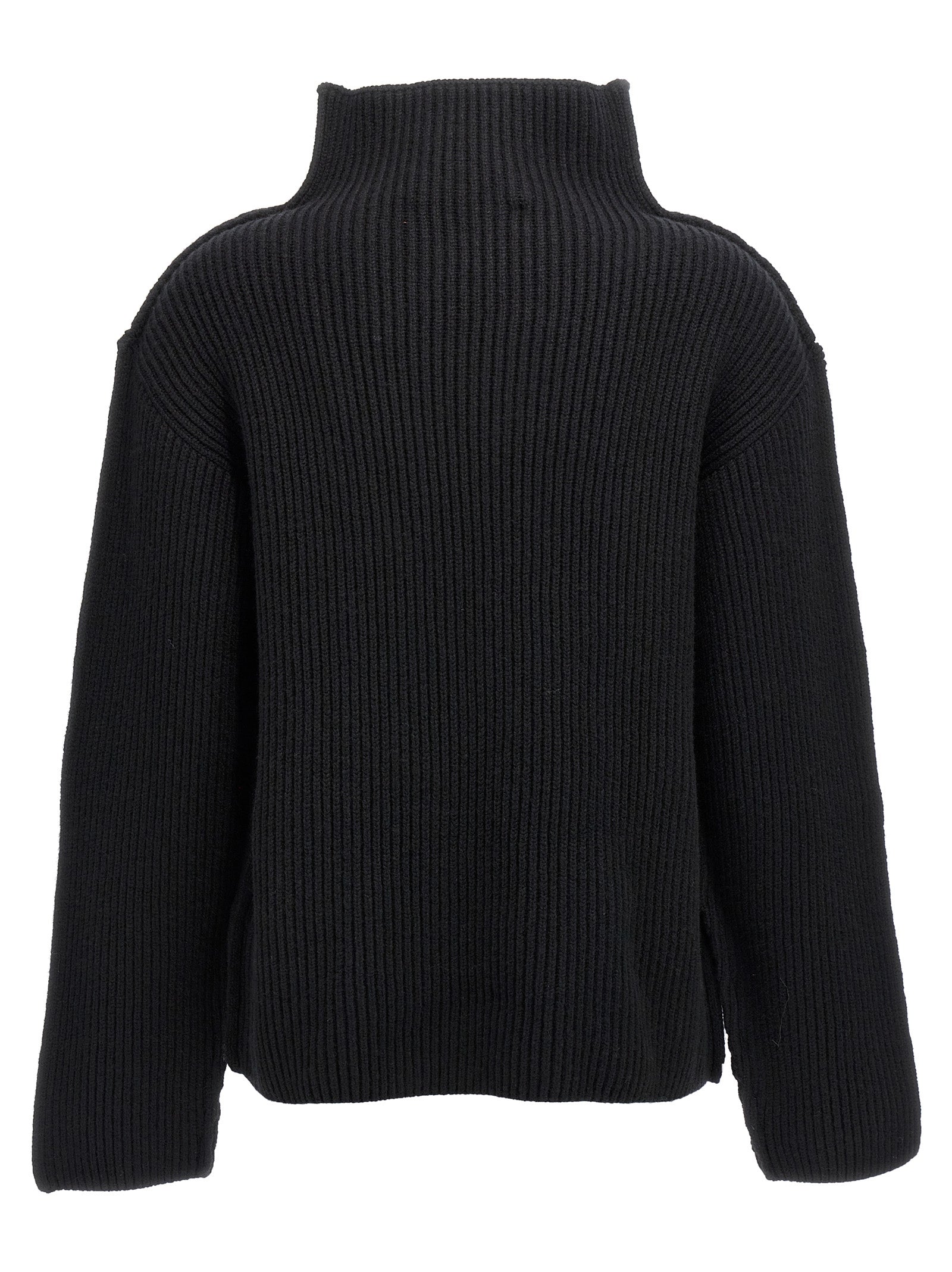 Cardigan by Marni for women in wool black presents a textural silhouette, artfully finished with a textural high-neck neckline and for a sophisticated, textural look.