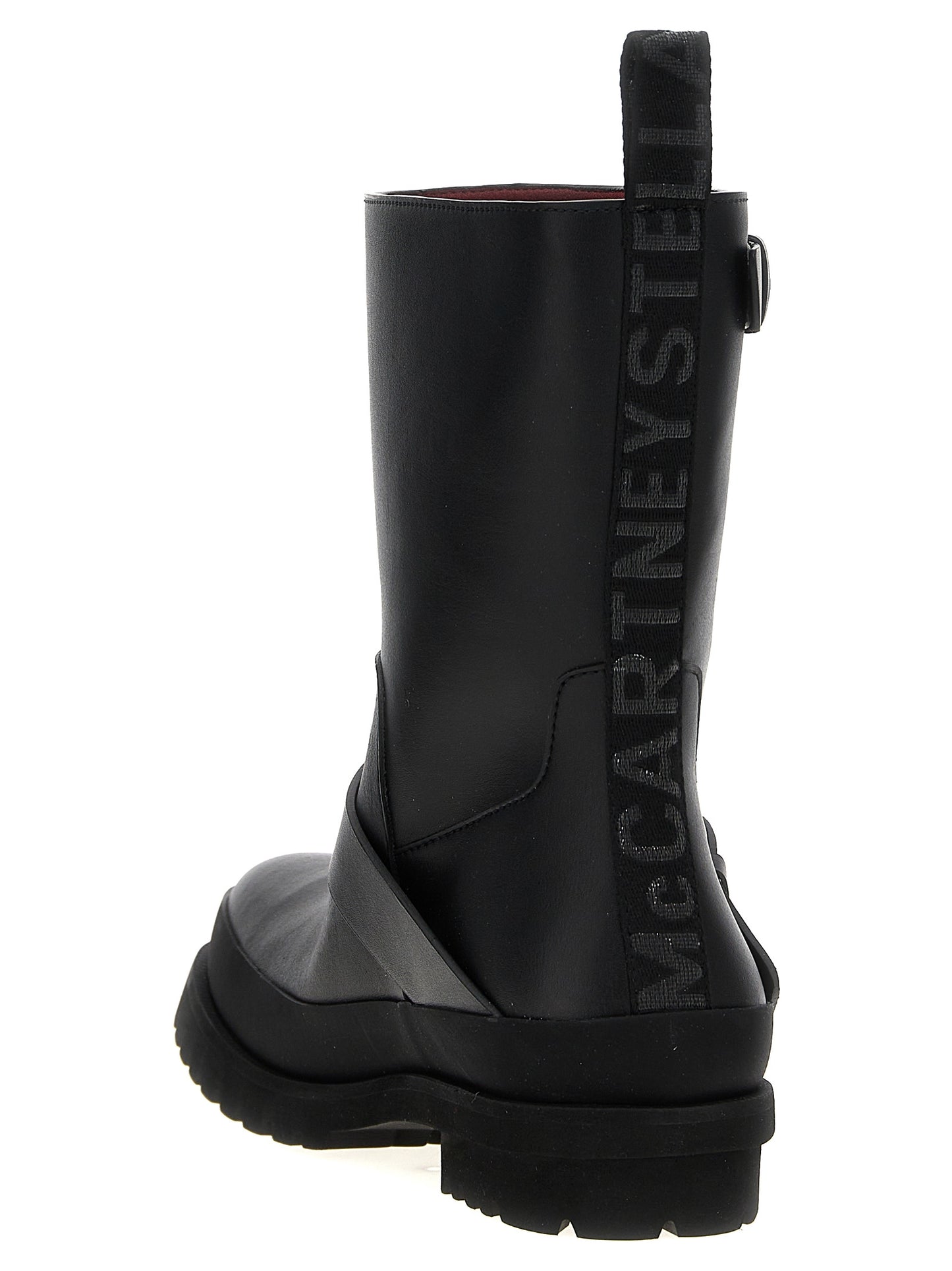 Ankle Biker Strap Boots by Stella McCartney for women in polyester black features an avant-garde City Women's Polyester Ankle Biker Strap Boots silhouette, defined by a sophisticated and a avant-garde .