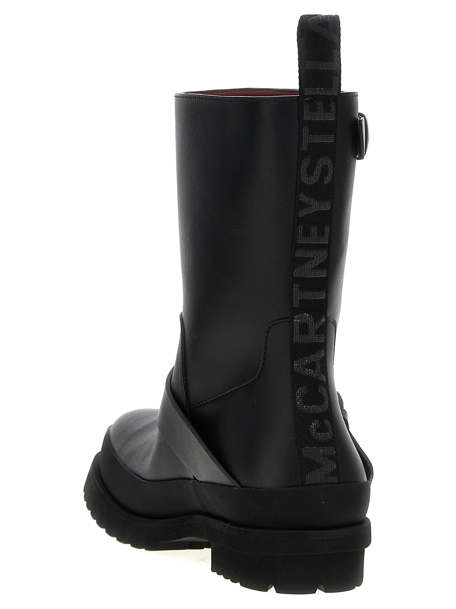 Ankle Biker Strap Boots by Stella McCartney for women in polyester black features an avant-garde City Women's Polyester Ankle Biker Strap Boots silhouette, defined by a sophisticated and a avant-garde .