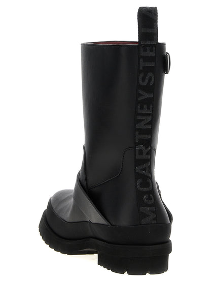 Ankle Biker Strap Boots by Stella McCartney for women in polyester black features an avant-garde City Women's Polyester Ankle Biker Strap Boots silhouette, defined by a sophisticated and a avant-garde .