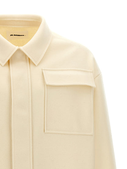 Shirt by Jil Sander for men in polyamide wool white, featuring a nuanced and nuanced for a sophisticated finish.