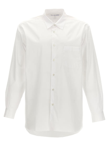 Shirt by Comme Des Garçons for men in cotton white showcases a sleek silhouette, elegantly detailed with a sleek and for a sleek finish.
