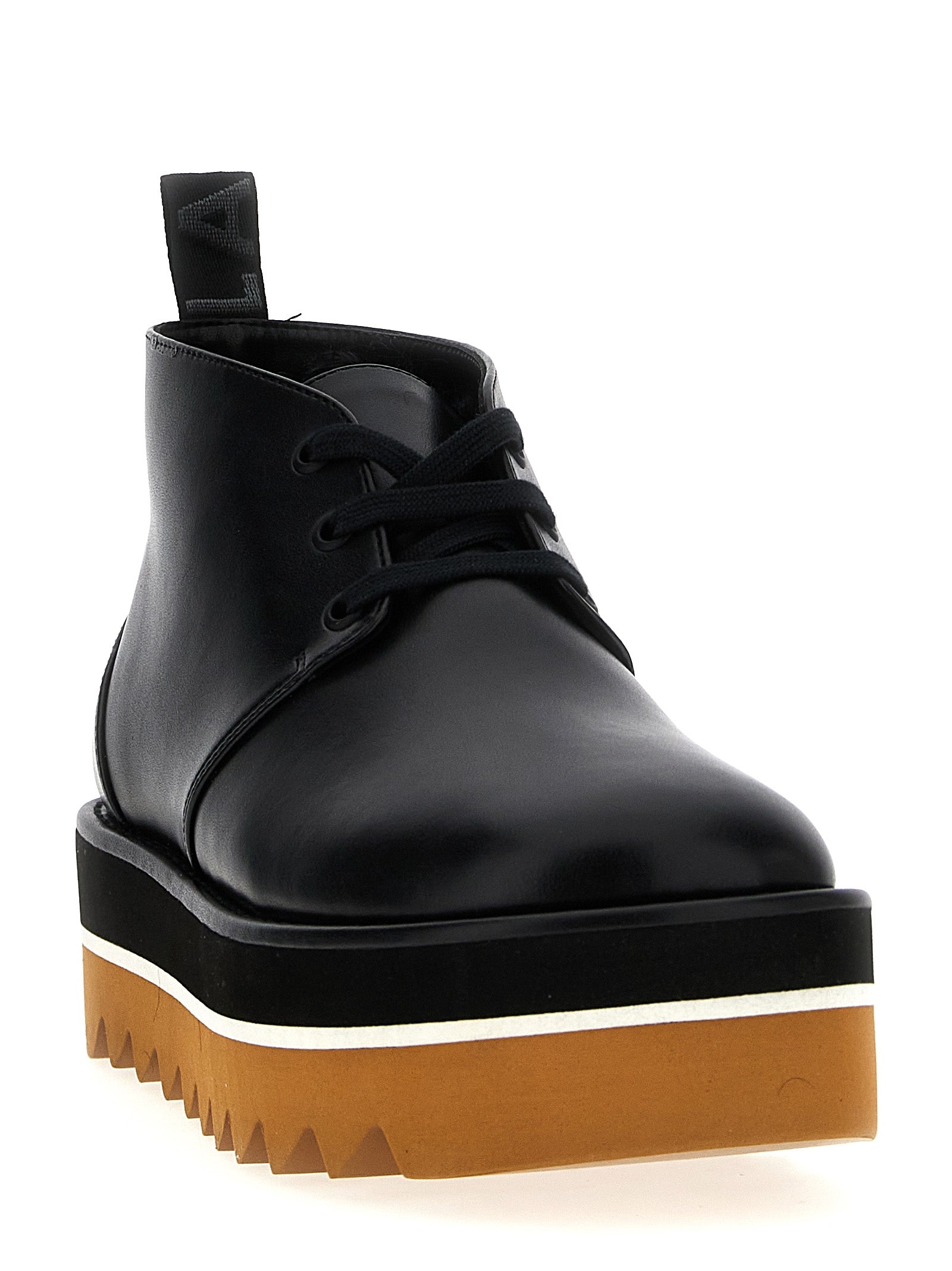 Ankle Chukka-Desert Boots by Stella McCartney for women in polyester polyethylene polyurethane leather black showcases a impeccable silhouette as Women's Polyester Polyethylene Polyurethane Leather Ankle Chukka-Desert Boots, artfully defined by a impeccable and a impeccable .