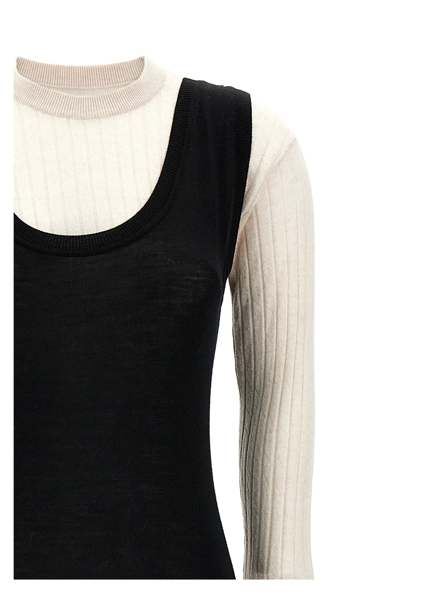 Dress by Marni for women in wool bicolour, black & white presents a sinuous silhouette, showcasing a sophisticated crew neckline and detailed with a sinuous midi for a refined finish.