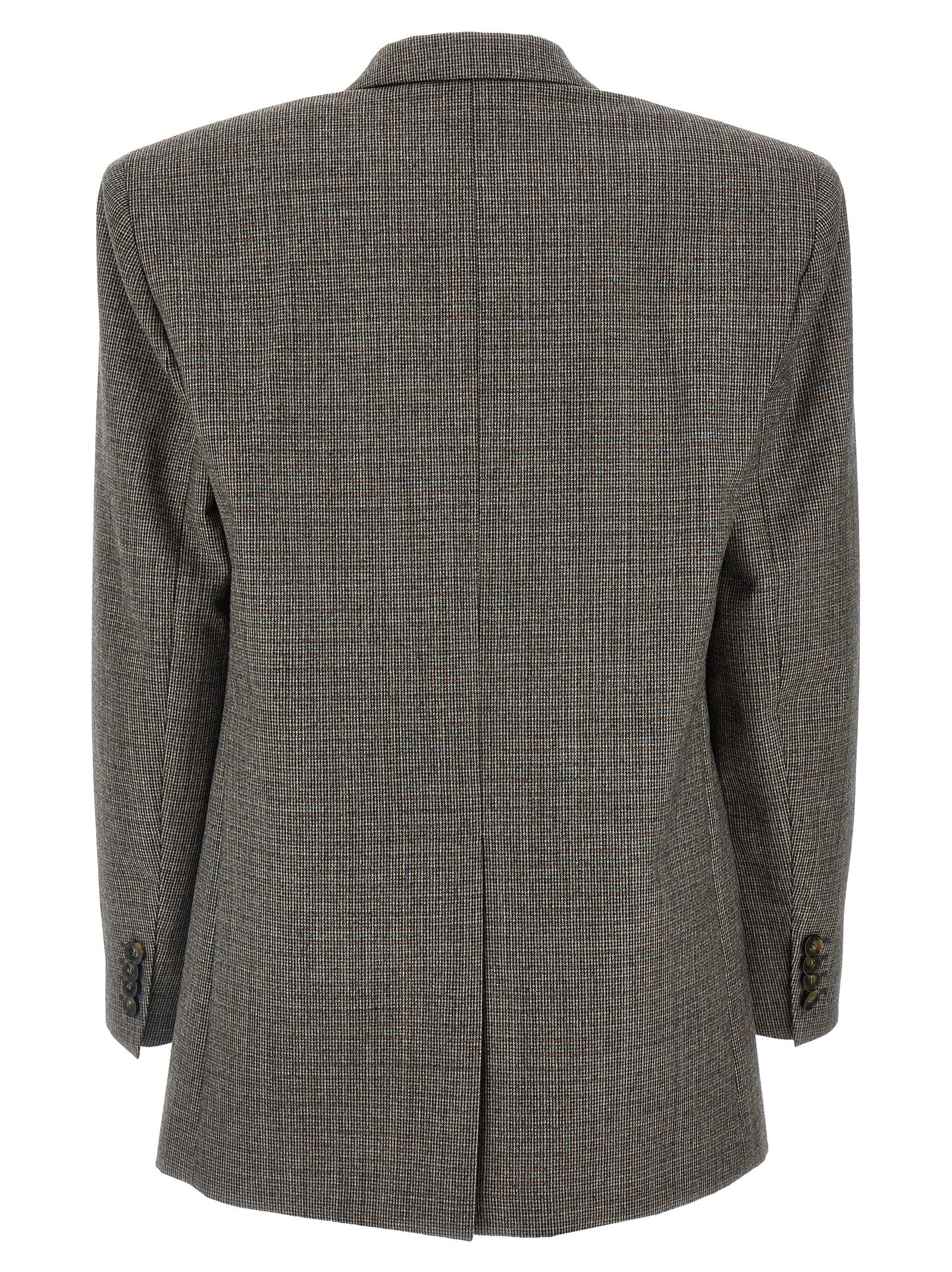 Blazer by Stella McCartney for women in wool gray & houndstooth showcases a polished silhouette, highlighted by a refined split neckline and polished for a sophisticated finish.