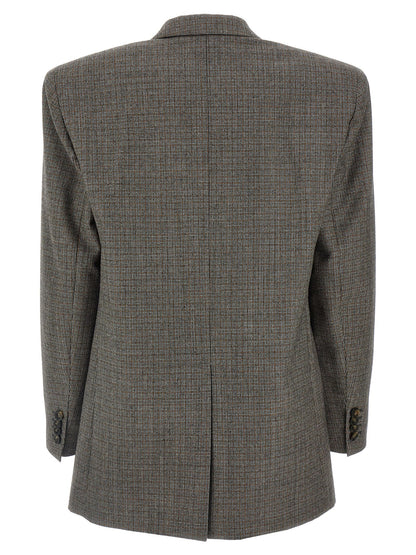Blazer by Stella McCartney for women in wool gray & houndstooth showcases a polished silhouette, highlighted by a refined split neckline and polished for a sophisticated finish.