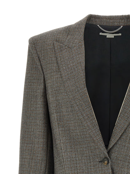 Blazer by Stella McCartney for women in wool gray & houndstooth features an crisp silhouette with sophisticated and a crisp split neckline for a truly crisp finish.