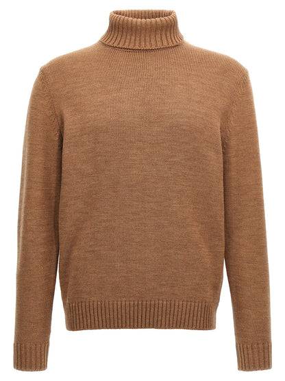 Cardigan by ZANONE for men in virgin wool brown showcases a luxurious silhouette, meticulously detailed with a sophisticated turtle neckline and for a refined finish.