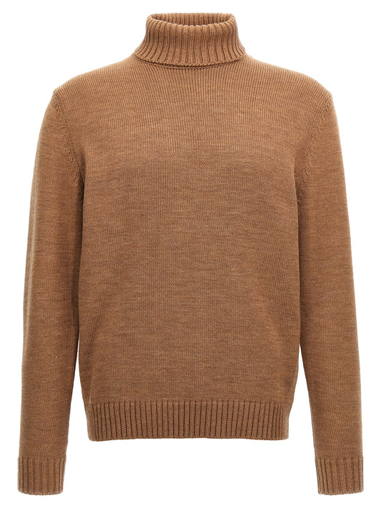 Cardigan by ZANONE for men in virgin wool brown showcases a luxurious silhouette, meticulously detailed with a sophisticated turtle neckline and for a refined finish.