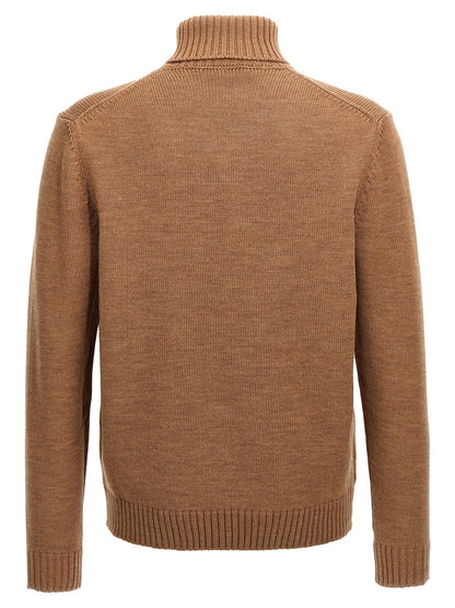 Cardigan by ZANONE for men in virgin wool brown presents a textural silhouette, artfully finished with a textural turtle neckline and for a sophisticated, textural look.