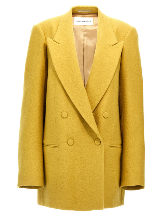 Blazer by Dries Van Noten for women in wool bicolour & yellow features an sartorial silhouette, showcasing a sophisticated and sartorial for a truly sartorial finish.
