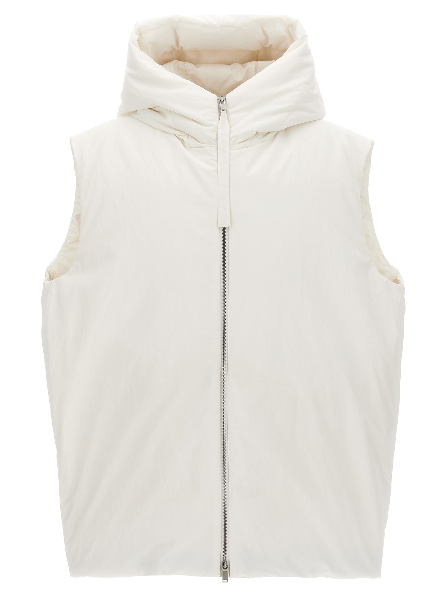 Hooded Vest by Jil Sander for men in nylon & polyester white features a chic silhouette, expertly detailed with a refined hooded neckline and premium pockets, hooded & insulated for a truly chic look.