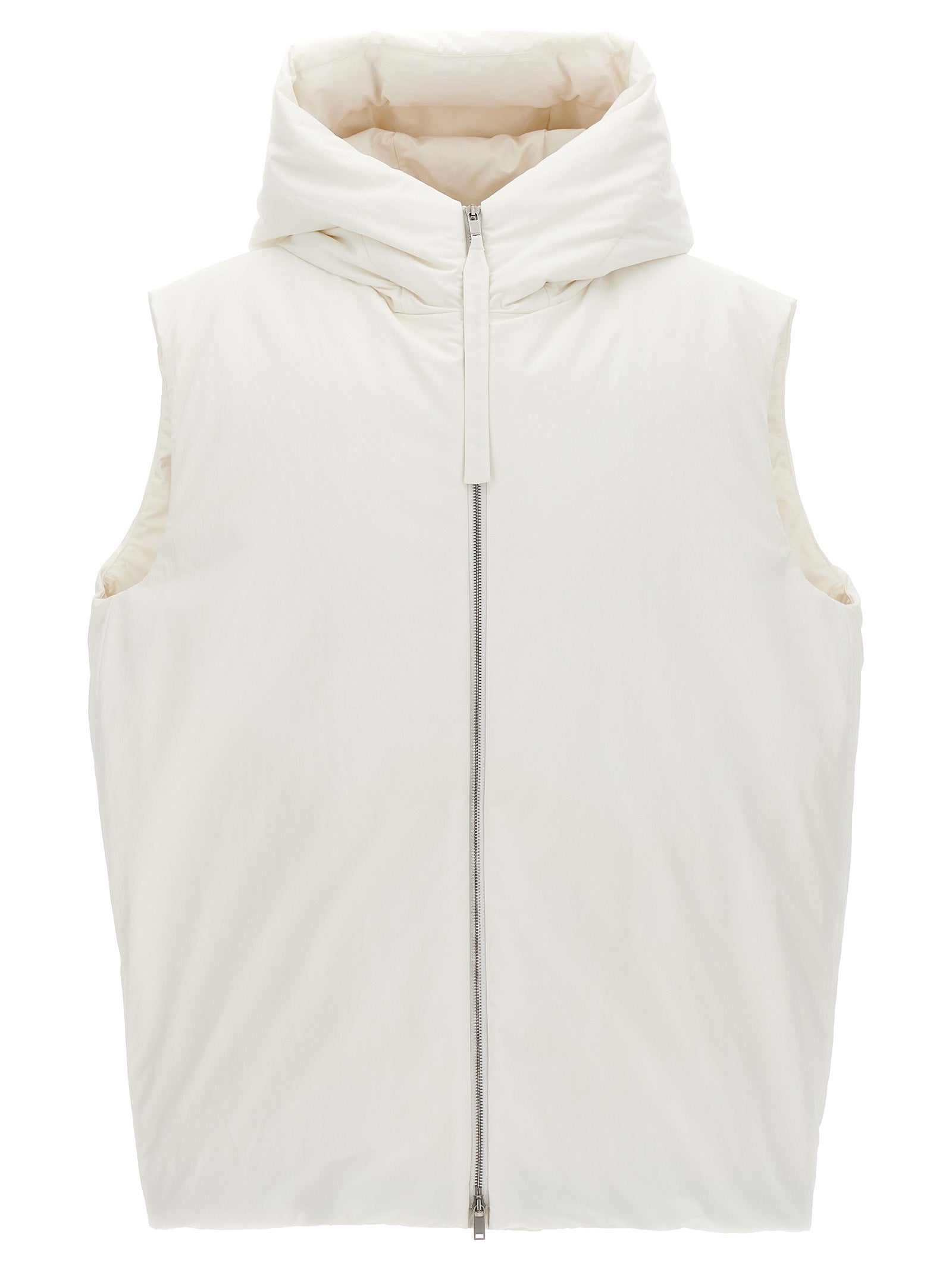 Hooded Vest by Jil Sander for men in nylon & polyester white features a chic silhouette, expertly detailed with a refined hooded neckline and premium pockets, hooded & insulated for a truly chic look.