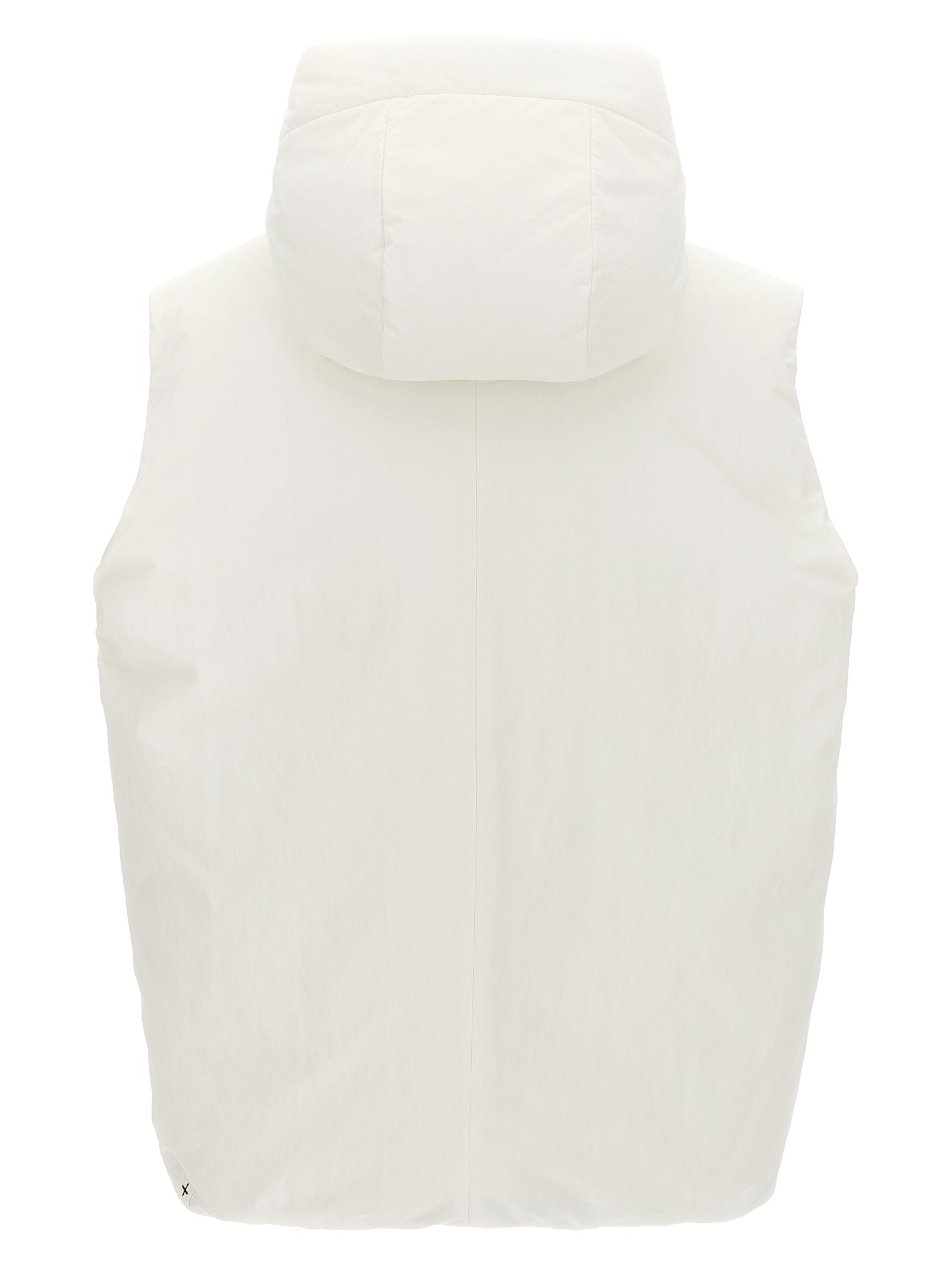Hooded Vest by Jil Sander for men in nylon & polyester white features an contemporary silhouette, showcasing refined pockets, hooded & insulated and a contemporary hooded neckline for a sophisticated layered look.