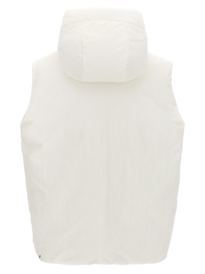Hooded Vest by Jil Sander for men in nylon & polyester white features an contemporary silhouette, showcasing refined pockets, hooded & insulated and a contemporary hooded neckline for a sophisticated layered look.